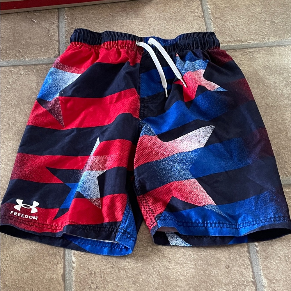 Under Armour Kids' Freedom Star Swim Trunks- Red and Blue